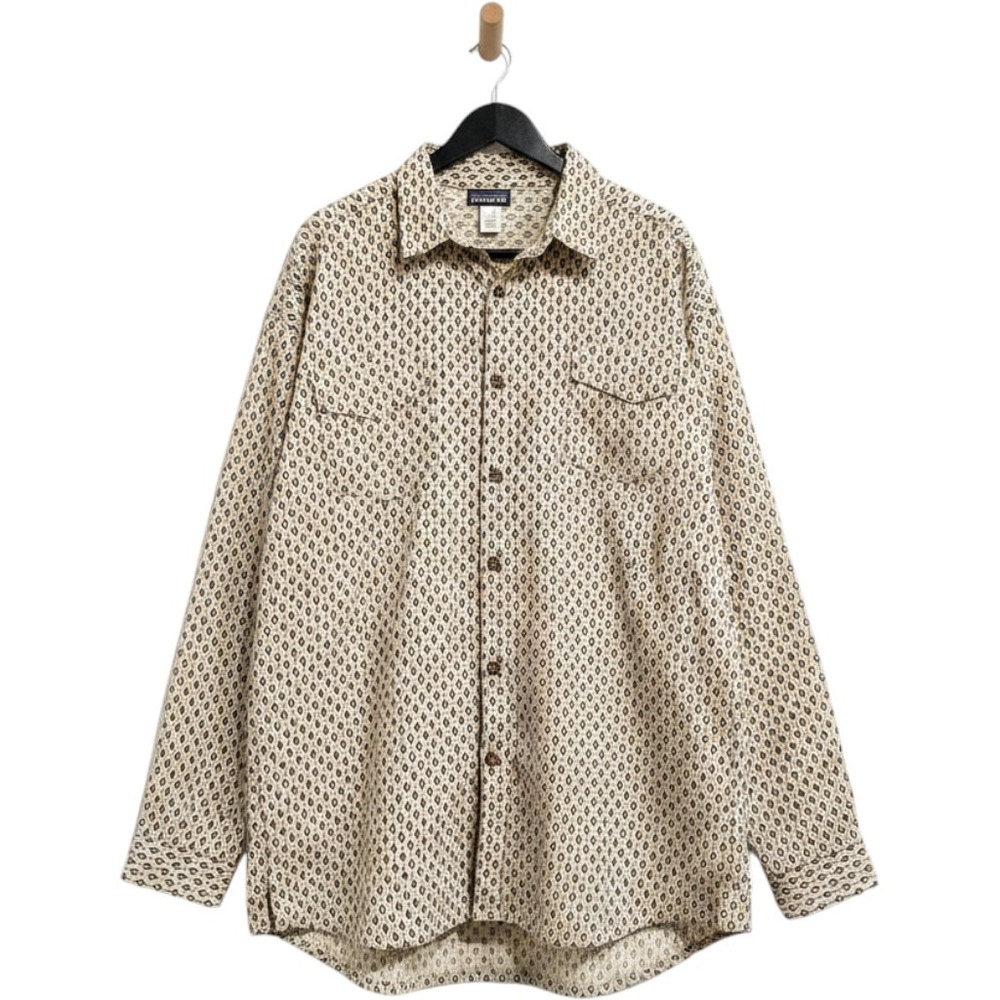 Patagonia Vintage 1997 Tan Geometric Shemp Shirt Button Down Size XXL